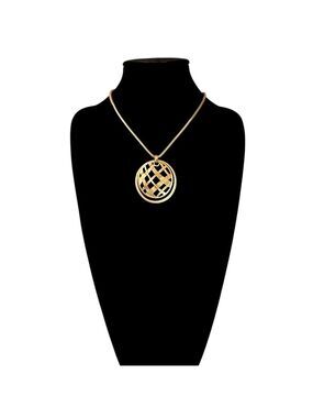 CHICO’S Brushed Gold Basket Weave Medallion Pendant Necklace | Snake Chain | NEW